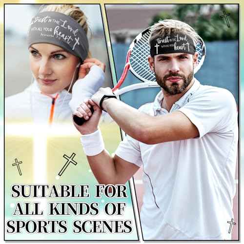 5 Pcs Christian Athletic Headbands Cross Headband for Men Women Bible Verse Workout Stretchy Sports Sweat Bands