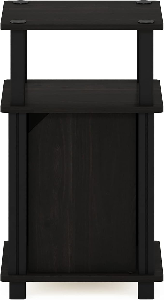 Furinno Brahms 3-Tier End Side Sofa Table/Nighstand with Door, 1-Pack, Espresso/Black