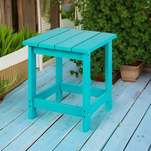 LZRS Square Patio Side Table, Heavy Duty HDPE Outdoor End Table with Wood Texture, Weatherproof Composite Table for Adirondack Chairs, Deck, Pool, Indoor/Outdoor, No Peeling or Cracking(Turquoise)