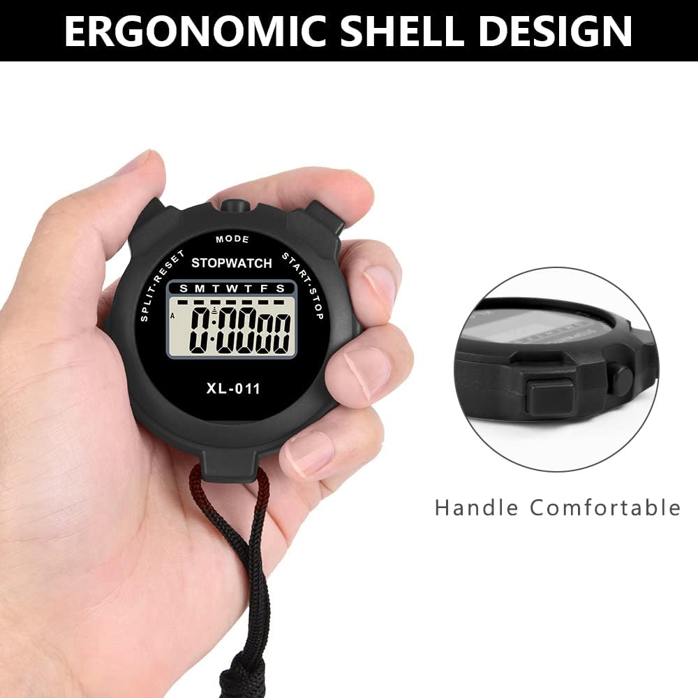 Vicloon Digital Sports Timer - Large Display Stopwatch with Single Lap Split & Alarm | Black