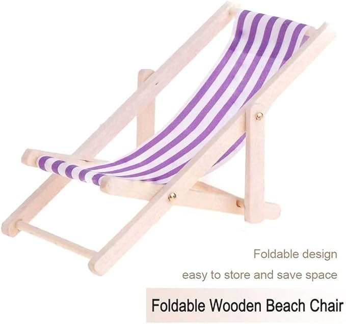 Dollhouse Miniature Furniture Accessories Foldable Wooden Beach Chair Mini Longue Deck Chair Doll House Ornament Kits for DIY Fairy Garden Dollhouse Decoration - Pack of 4