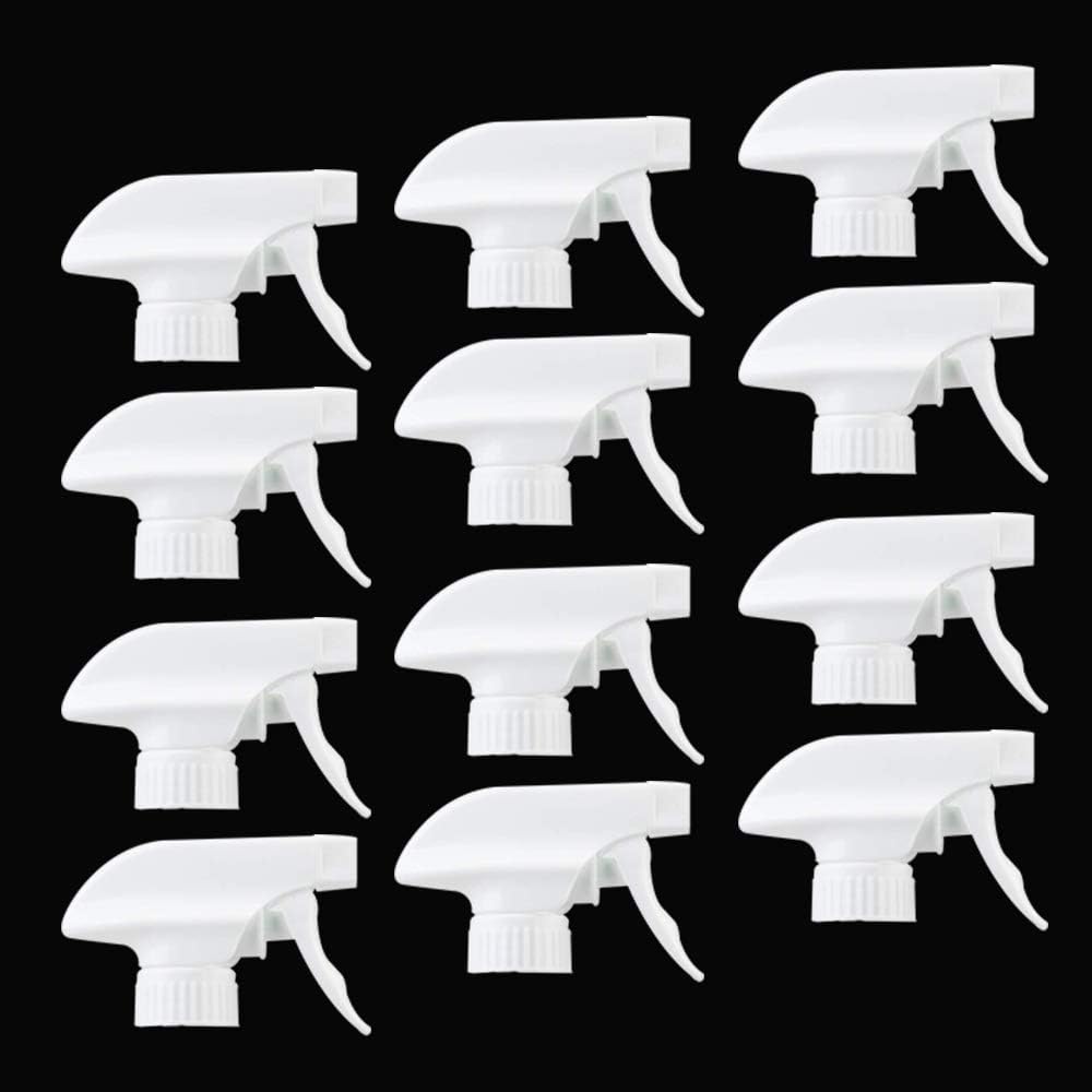 AMORIX 12PCS Trigger Sprayer White Spray Top Heavy Duty Replacement Nozzles for Plastic Bottles with Mist Spray & Stream Sprayer, Fits 28/400 Bottles + Tag Stickers