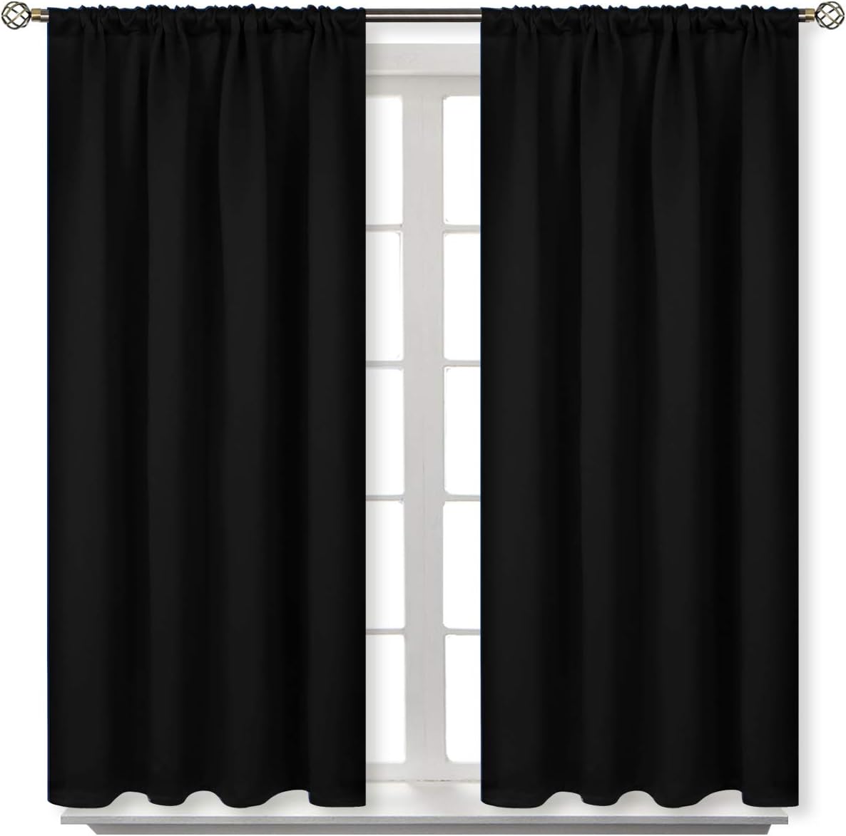 BGment Rod Pocket Blackout Curtains for Bedroom - Thermal Insulated Room Darkening Curtain for Living Room, 52 x 45 Inch, 2 Panels, Black
