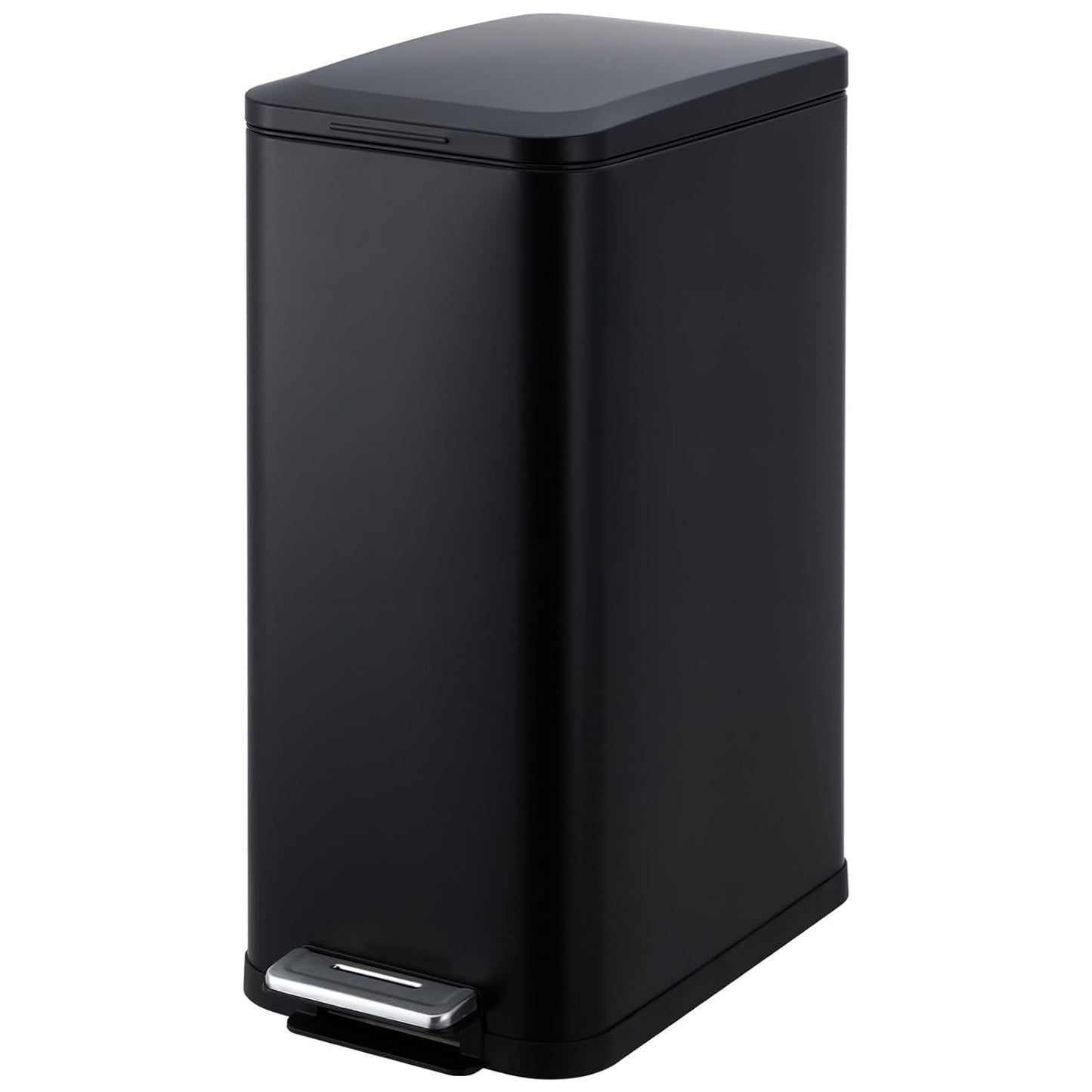 Garvee 13 Gallon Kitchen Trash Can, Stainless Steel Step Garbage Bin with Soft-Close Lid & Removable Bucket, Fingerprint Proof, Slim for Narrow Spaces, Bathroom or Office (Black+Silver, 13 Gallon)