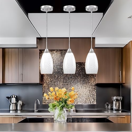 Mini Glass Pendant Light 4.72" with Handblown Milk White Marble Art Glass Hanging Light 1-Pack Oval Ceiling Hanging Light Fixture for Dining Room Kitchen Island Cafe Foyer Hallway