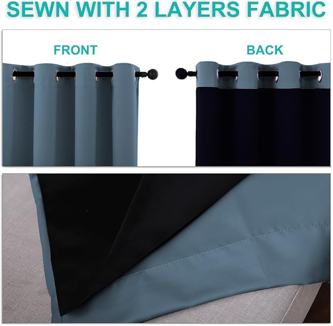 NICETOWN 100% Blackout Curtains 45 inches Long, Smoky Blue, 1 Pair, 42 inches