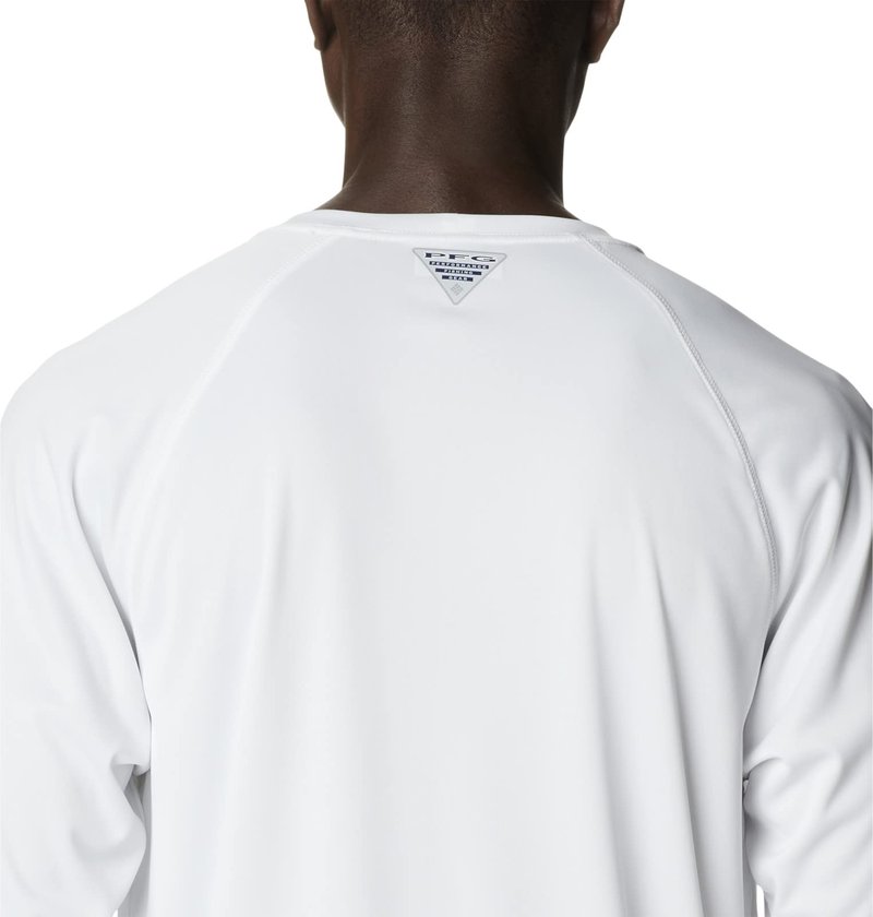 Columbia Men's Terminal Tackle Long Sleeve Shirt, White/Atoll Logo, X-Small