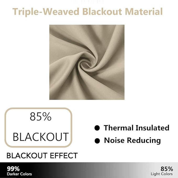 LEMOMO Beige Thermal Blackout Curtains/42 x 63 Inch/Set of 2 Panels Room
