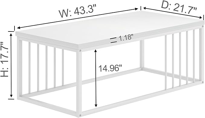 FOLUBAN White Coffee Table, Modern Rustic Wood and Metal Center Table, Industrial Rectangle Cocktail Tea Table for Living Room, White, 43.3 Inch