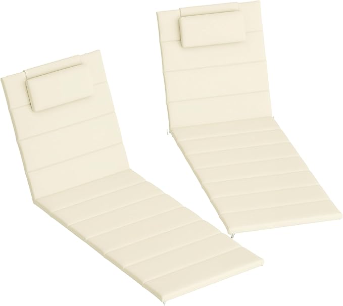 Outsunny Outdoor Lounge Chair Cushion Set of 2, 80" x 26" UPF50+ 230gsm Olefin and 25D High-Density Foam, Foldable Patio Chaise Lounge Cushion Set, Fade Resistant for Lawn Pool, Cream White