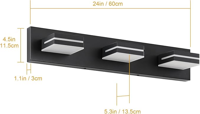 SineRise LED Modern Bathroom Vanity Light Fixtures, Dimmable Matte Black Modern