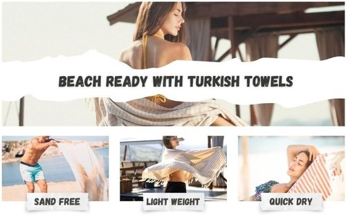 Bazaar Anatolia Turkish Beach Towel – 100% Cotton, Quick Dry, Sand Free Striped Towel for Bathroom, Travel, Camping – Oversized 71x39 Inches – Arpa Light Blue