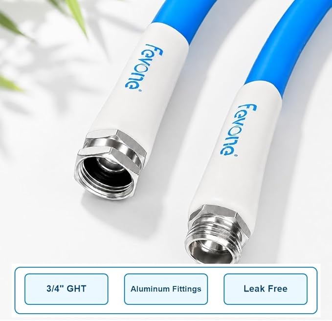 FEVONE 75 ft x 5/8 in Garden Hose, Drinking Water Safe Flexible Water Hose, Heavy Duty Hybrid Polymer Hose, Kink-Resistant, 3/4 in GHT Aluminum Fittings, Leak-Free, 600 PSI