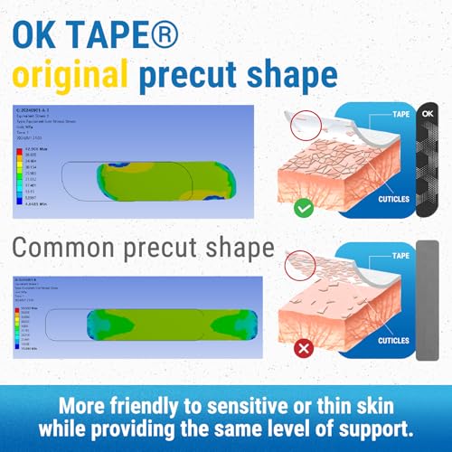 OK TAPE Synthetic Kinesiology Tape, 20 Strips Precut K Tape, Waterproof, Elastic Athletic Tape for Pain Relief & Muscle Support, Reflective Design, 2" x 10" -Purple
