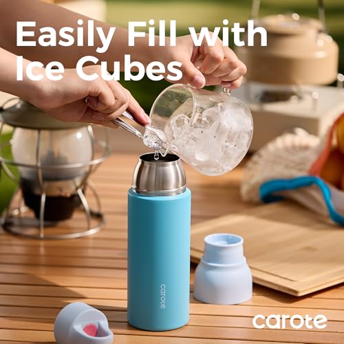 CAROTE 19 oz One-Click Open Insulated Water Bottle & 21 oz Tumblers with Lid and Straw, Double-Wall Insulated Stainless Steel, Leakproof Lid with Handle, Essential for Travel, Sports(Vibrant Blue)