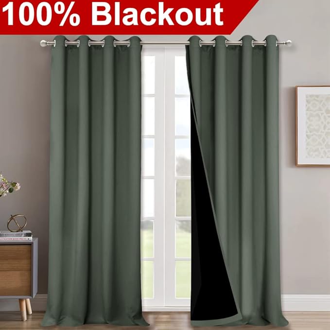 NICETOWN 100% Blackout Curtains 120" Long, Pair of Energy Smart & Noise