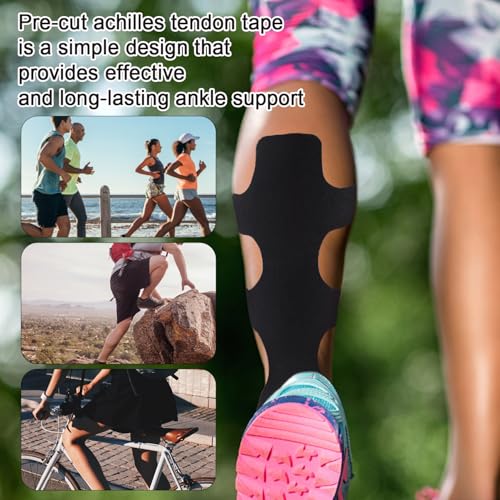 12pcs Precut Kinesiology Tape for Achilles Tendon, Waterproof & Breathable Athletic Heel Tape Enhance Elastic Sports Patch Strips Provides Stability Recovery for Achilles and Muscle Support