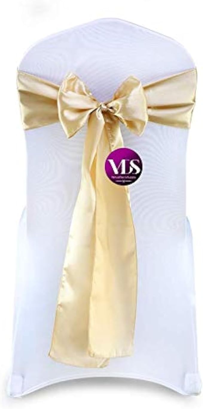 VDS Satin Chair Sashes Chair Cover Back Tie Sateen Bows Ribbon for Wedding Birthday Graduation Engagement Ceremony Event Party Banquet Venue Hotel All Dining Chair Decoration (10PC) (Champagne)
