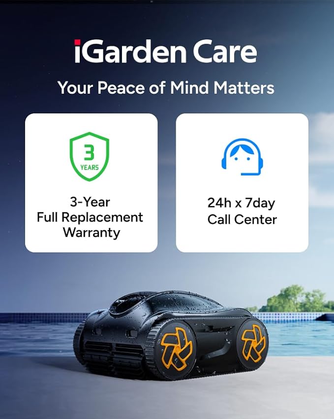 (2025 Upgrade) iGarden Pool Cleaner K25, Cordless Pool Vacuum Robot for Inground & Above Ground Pools, Smart Navigation, 150 Min Runtime, Touchscreen, Self-Parking, Cleans Floor, Wall & Waterline