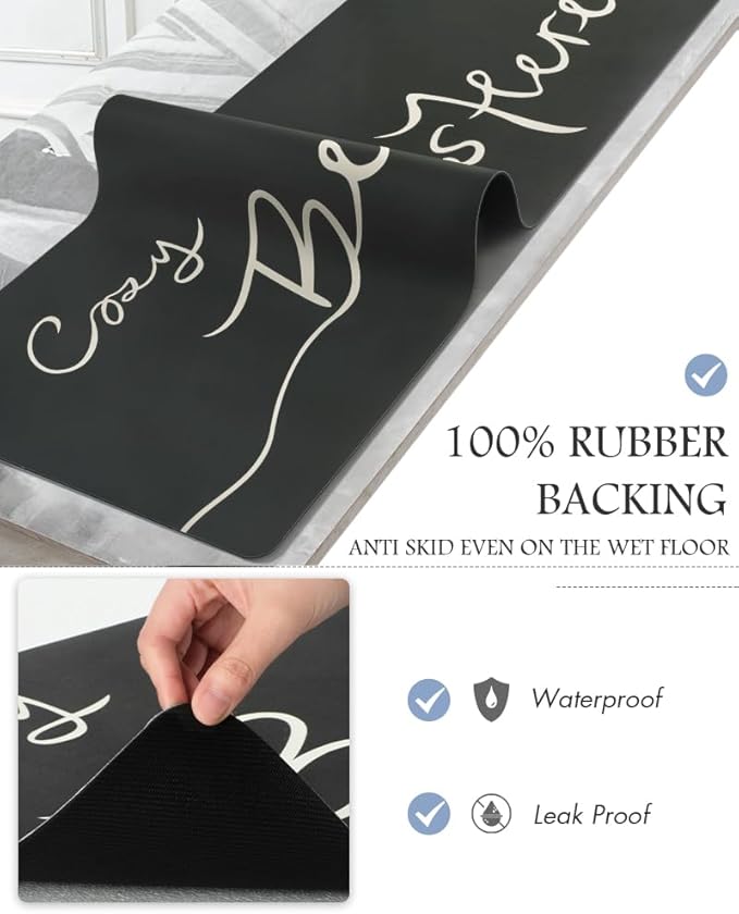 Bath Mat-Bath Mat Rug Non Slip Super Absorbent Stain Resistant Quick Dry Thin Bathroom Rug-Bath Mats for Bathroom Floor Bathtub Vanity-Bathmat Bath Rug Easy Care-17"x35",Black