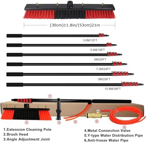 Water Fed Pole Telescopic Outdoor Window Cleaner, Conservatory Roof Cleaner/Water Fed Extendable Brush/Window Clean Kit Roof Cleaning Tools with 20M Water Supply Hose,39F,20FT/6M