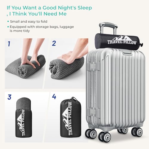 Travel Pillow Memory Foam Pillows, Camping Pillow-Compressible Medium Firm, Breathable Cover, Ideal Backpacking Hiking, Bed Pillows, Airplane and Car (Dark Grey, S)
