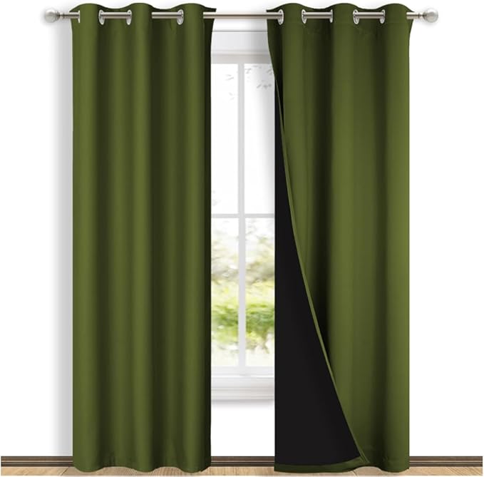 NICETOWN Olive Green Full Shade Curtain Panels, Olive Green, Pair of Thermal
