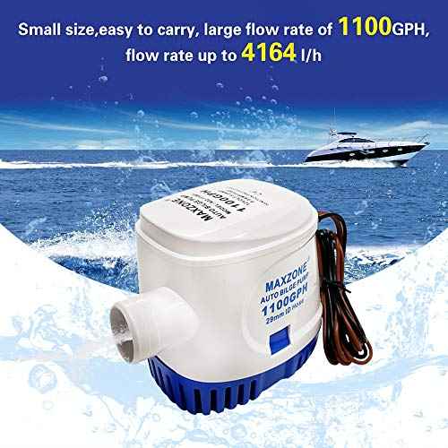 Automatic Submersible Boat Bilge Water Pump 12v 1100gph Auto with Float Switch, 1-1/8" Outlet, Compact Marine Boat Yacht