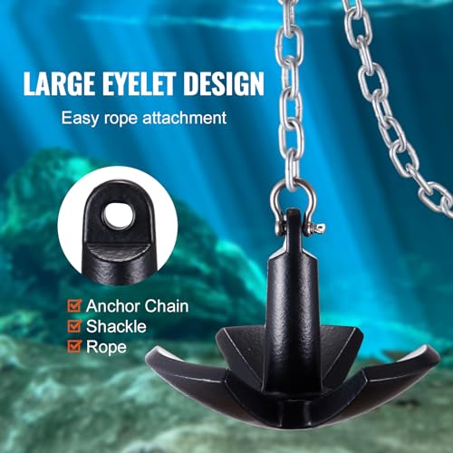 VEVOR River Anchor, 30 LBS Boat Anchor Cast Iron Black Vinyl Coated, Marine Grade Mushroom Anchor for Boats Up to 30 ft, Impressive Holding Power in River and Mud Bottom Lakes (30 lb)