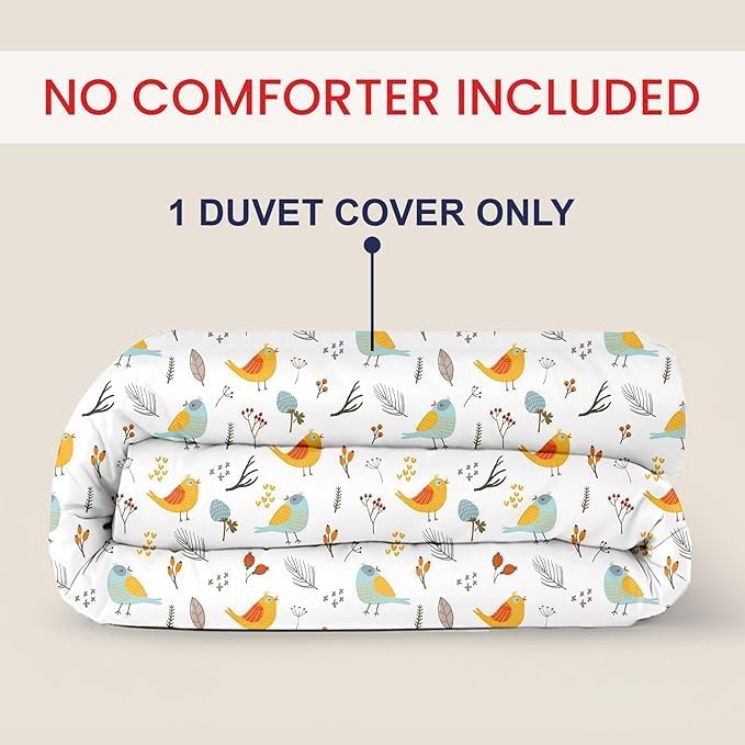 Kotton Culture 1 Pc Custom Size Duvet Cover Only -100% Egyptian Cotton Sateen 600 Thread Count Ultra Soft Premium Durable Comforter Cover Zipper Closure & Corner Ties (Forest Birds, Custom)
