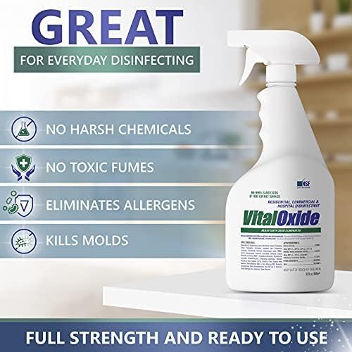 Vital Oxide Disinfectant, Deodorizer, Cleaner, Food-Contact Sanitizer, Virucide –(EPA registration #82972-1) – Kills Mold & Mildew, Eliminates Odors – 32 oz