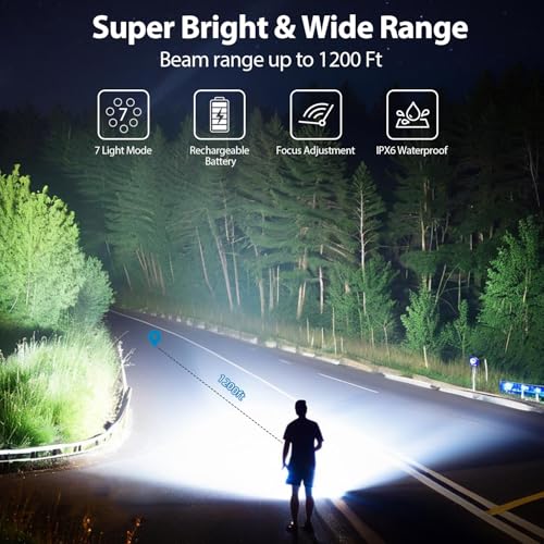 2 Pack LED Rechargeable Flashlights, 90,000 High Lumens Super Bright Flash Light, 7 Modes with COB Light, IPX6 Waterproof, Adjustable Focus Tactical Flashlights for Home Camping and Emergencies