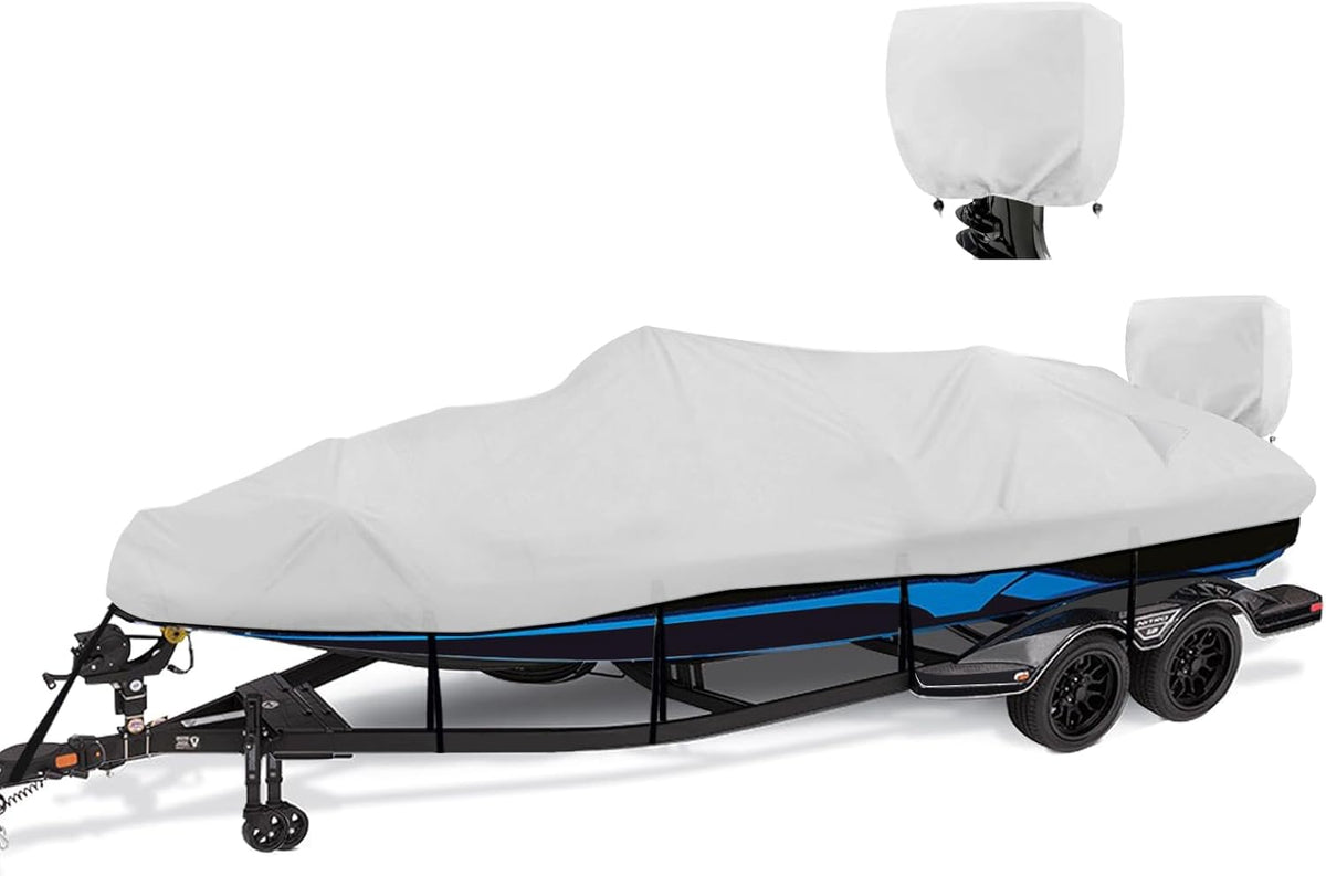 1200D Waterproof Boat Cover - Heavy Duty Protection for 16' to 18.5' Bass & V-Hull Boats - Gray