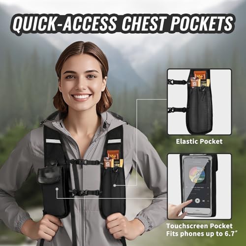 10L Small Hiking Backpack For Women Men, Lightweight Travel Packable Back Pack, Foldable Camping Hiking Daypack With Vest-style and Touchscreen Phone Pocket (Black)