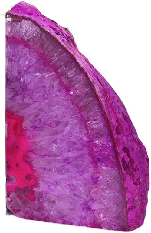 JIC Gem Pink Dyed Agate Bookends Geode Book Ends Stone Bookends for Shelves to Hold Books Heavy Duty with Rubber Bumpers for Decoration Brazilian(1 Pair, 3-4 LBS)