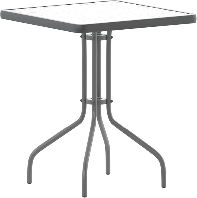 Flash Furniture Barker 23.5'' Square Tempered Glass Metal Table, Silver
