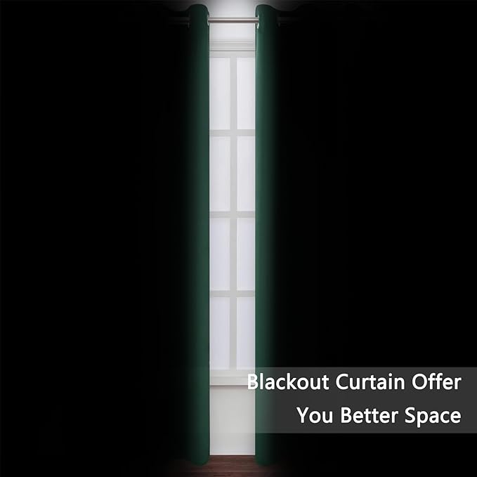 LEMOMO Blackout Curtains 52 x 120 Inch Long Dark Green Curtains Set of 2 Panels