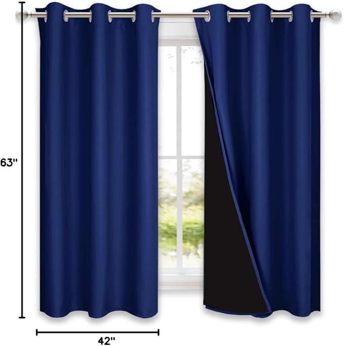 NICETOWN 100% Blackout Curtain Panels, Thermal Insulated Black Liner Curtains
