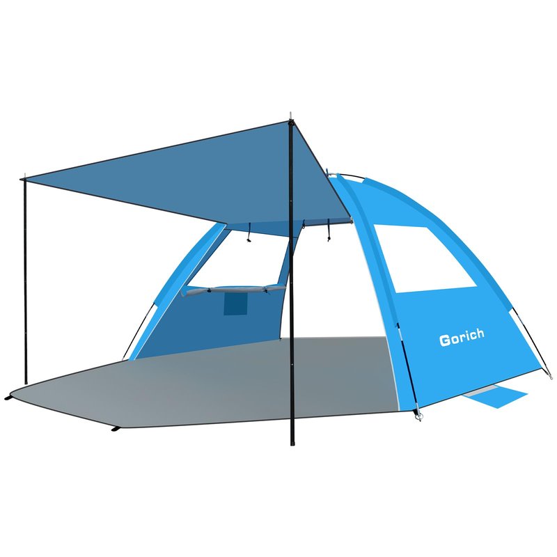 Gorich Beach Tent with Canopy - Easy Setup 3-4/5-6/7-8 Person Portable Sun Shelter, UPF 50+ UV Protection Sun Shade, Lightweight & Compact Beach Cabana for Family Travel