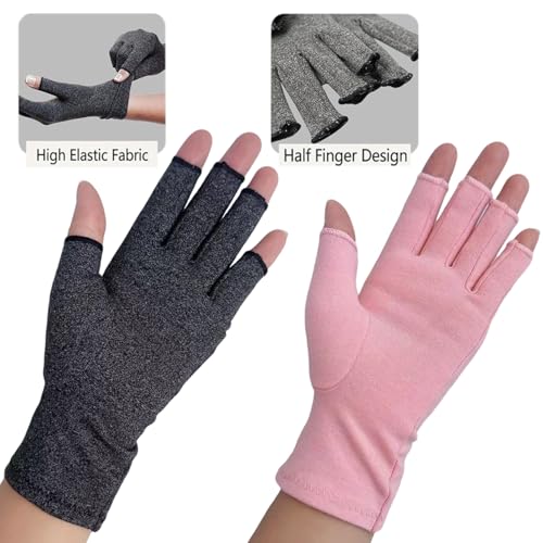 2 Pairs Premium Bamboo Gloves, One Compres Bamboo Arthritis Gloves for Women Men,Fingerless Design, Breathable Fabric,4pcs Size M