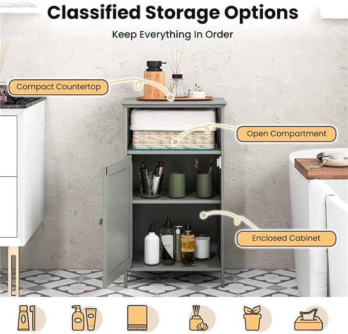 Safeplus Small Floor Storage Cabinet with Drawer and Door, for Bathroom & Toilet, Grey