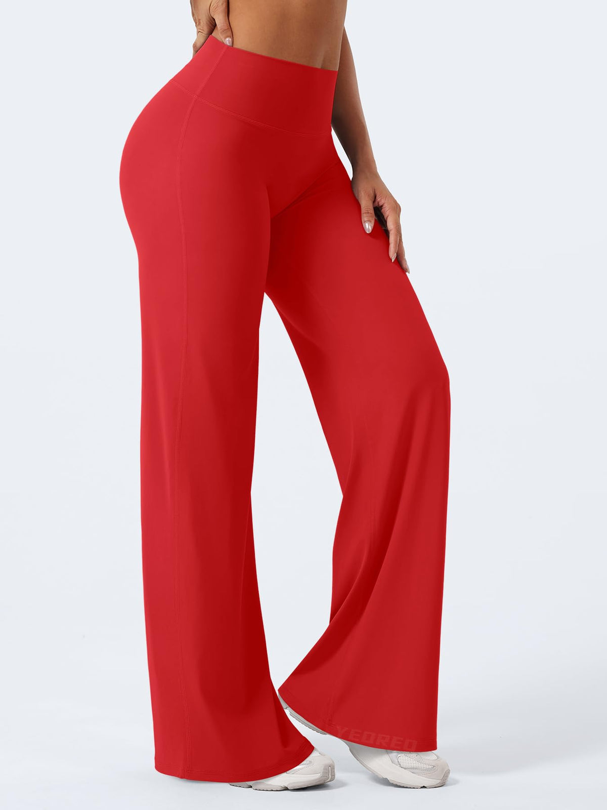 YEOREO Workout Leggings Womens No Front Seam Straight Leggings 33" High Waist Buttery Eddiy Gym Yoga Pants Red M