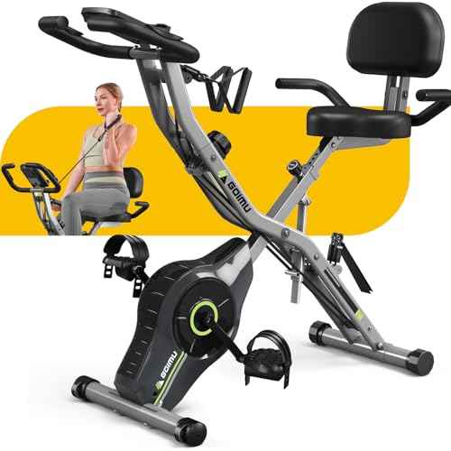 Exercise Bike, 5 in 1 Foldable Stationary Bike for Seniors, 16-Level Adjustable Magentic Resistance, Indoor Workout Bike with 330LB Capacity, Comfortable Seat Backrest X-bike