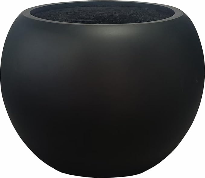 Panlaolao 13.5 H x 17" Dia (12" Pot Opening) Round Fiberstone Planter with Drainage Hole, Black, Indoor/Outdoor Large Plant Pot for Home Patio Garden, Ideal for Large Plants