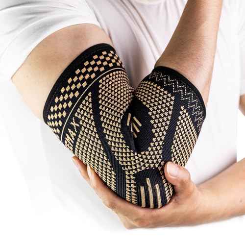 INDEEMAX Copper Elbow Compression Sleeve 1 Pair, Tennis Elbow Brace for Men Women, Elbow Support Wraps for Arthritis, Tendonitis, Bursitis, Sprains, Joint Pain Relief, Weightlifting