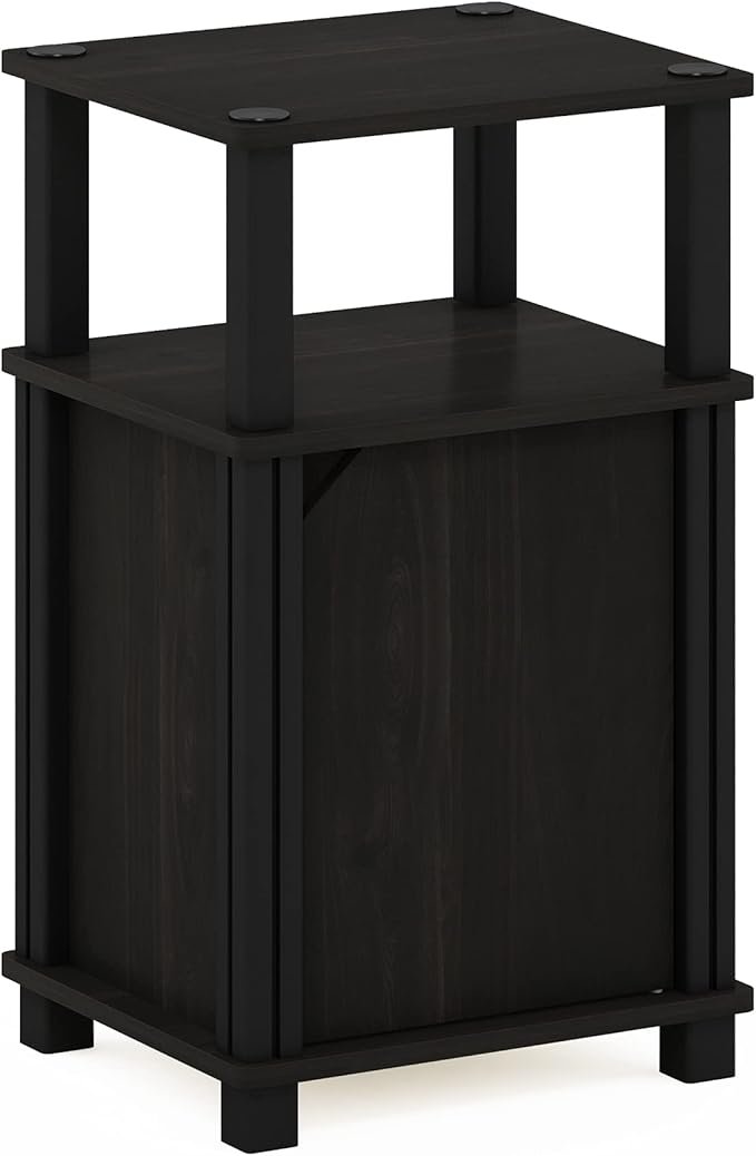Furinno Brahms 3-Tier End Side Sofa Table/Nighstand with Door, 1-Pack, Espresso/Black