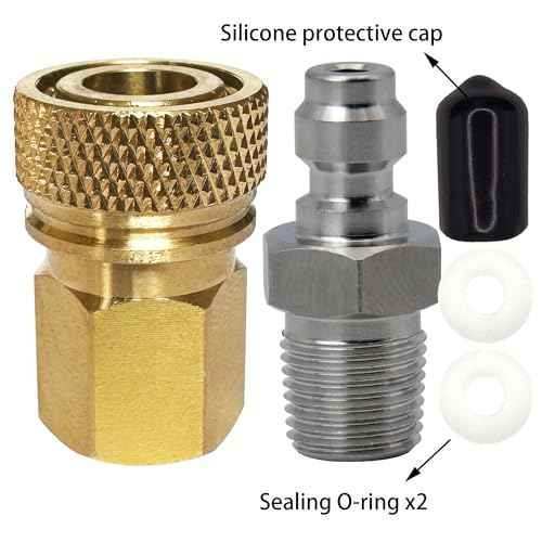 1/8 NPT Female Connector and 8mm Male Plug Fill Nipple Quick-Disconnect Set, Copper - Stainless Steel - Remote Line Male & Female Set for PCP Foster Paintball Airsoft Air Gun Tool