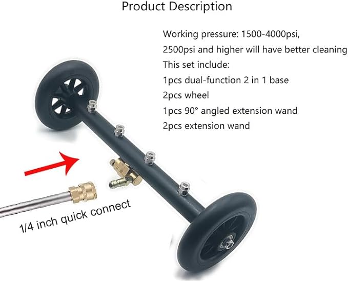 2-in-1 16" Dual-Function Undercarriage Pressure Washer Cleaner, Surface Cleaner for Power Pressure Washer Attachment， Underbody Car Wash Water Broom with 3 Pieces Extension Wand, 4000 PSI