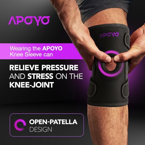 APOYO Knee Brace for Women & Men - Knee Compression Sleeve For Knee Pain Relief, Meniscus Tear, ACL, Arthritis, Joint Pain Relief, with Patella Gel Pad & Side Stabilizers (Large) Purple