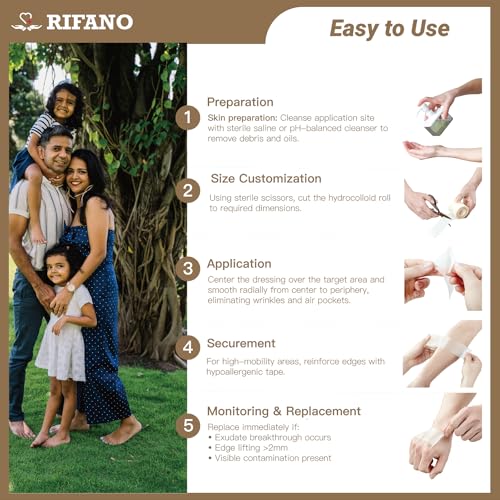 RIFANO Medical Hydrocolloid Tape Roll, Cut-to-Size, 2in*10ft, 19.7mil/ 0.5mm Thickness, Extra Large Hydrocolloid Patch Bandages with Self-Adhesive, Ultra Absorbent, Flexible & Waterproof
